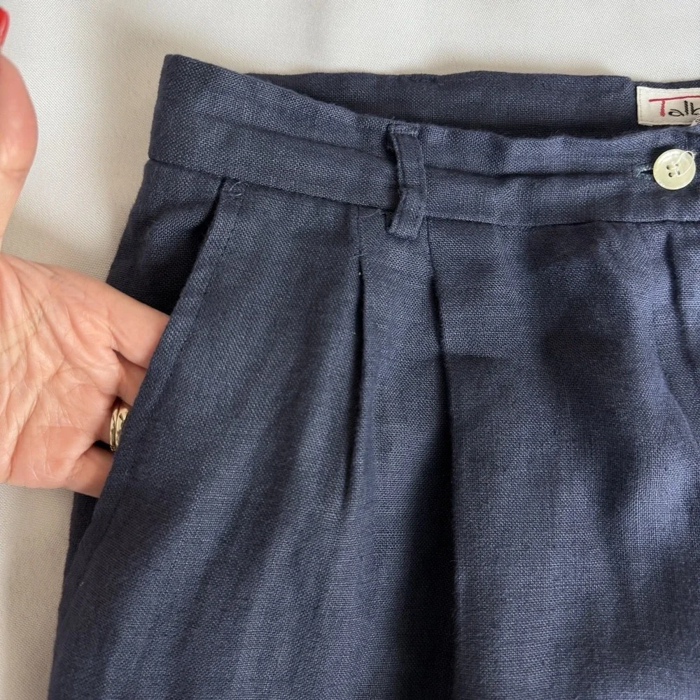 Talbots Linen Pants Sz 16 Navy Blue Straight Leg Pleated Preppy Church‎ Office